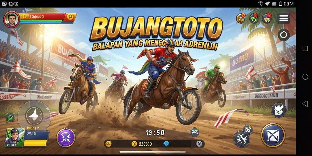 Screenshot utama BUJANGTOTO menampilkan momen balapan mendebarkan.