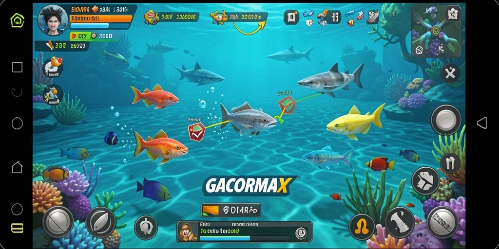 Tampilan gameplay GACORMAX yang penuh aksi menembak ikan.