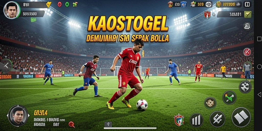 Screenshot menarik dari gameplay KAOSTOGEL di lapangan sepak bola.