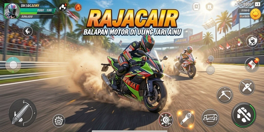 Gameplay seru RAJACAIR dengan balapan motor yang mendebarkan.