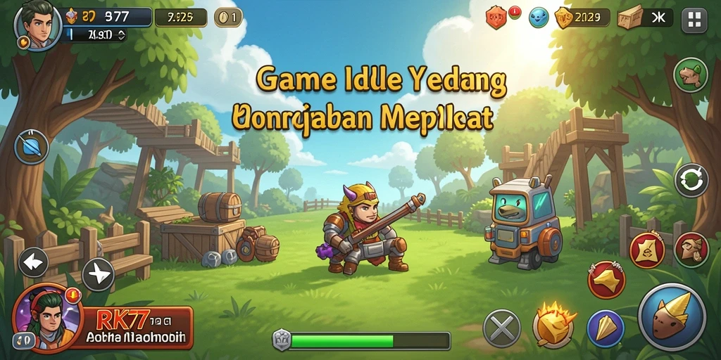 Screenshot menunjukkan gameplay menarik dari RK77 dengan karakter yang berkembang.