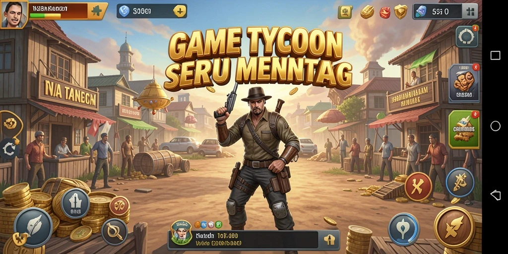 Screenshot gameplay V21 menunjukkan aksi manajemen bisnis yang seru.