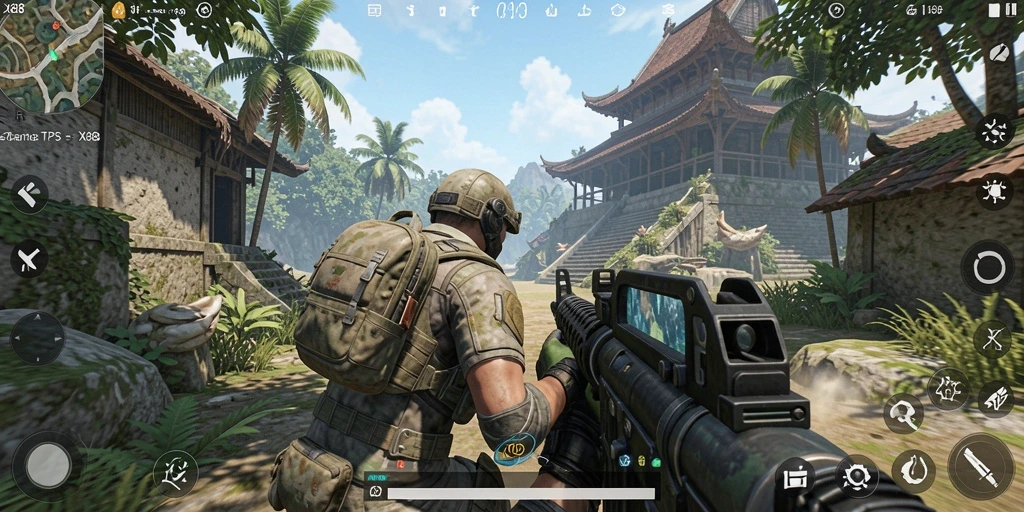 Tampilan gameplay seru X88 dalam pertempuran TPS.